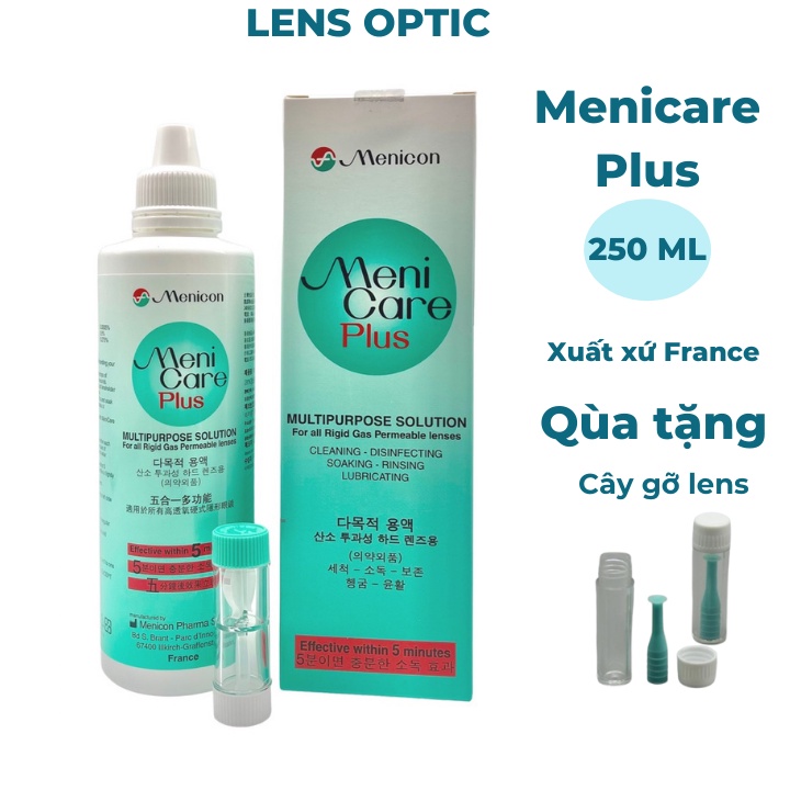 Dung dịch ngâm kính áp tròng cứng Menicare Plus 250ml, nước ngâm rửa lens Otho K-Lens Optic