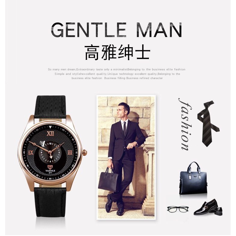 Đồng hồ nam YAZOLE 371 dây da chính hãng cao cấp Fullbox chống nước tốt AH478 | BigBuy360 - bigbuy360.vn