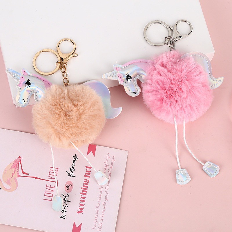 Móc khoá cục bông ngựa Unicorn pony xinh xắn treo balo túi xách