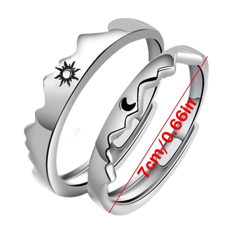 Cặp nhẫn thời trang màu bạc hình mặt trăng / mặt trời / trái tim lãng mạn