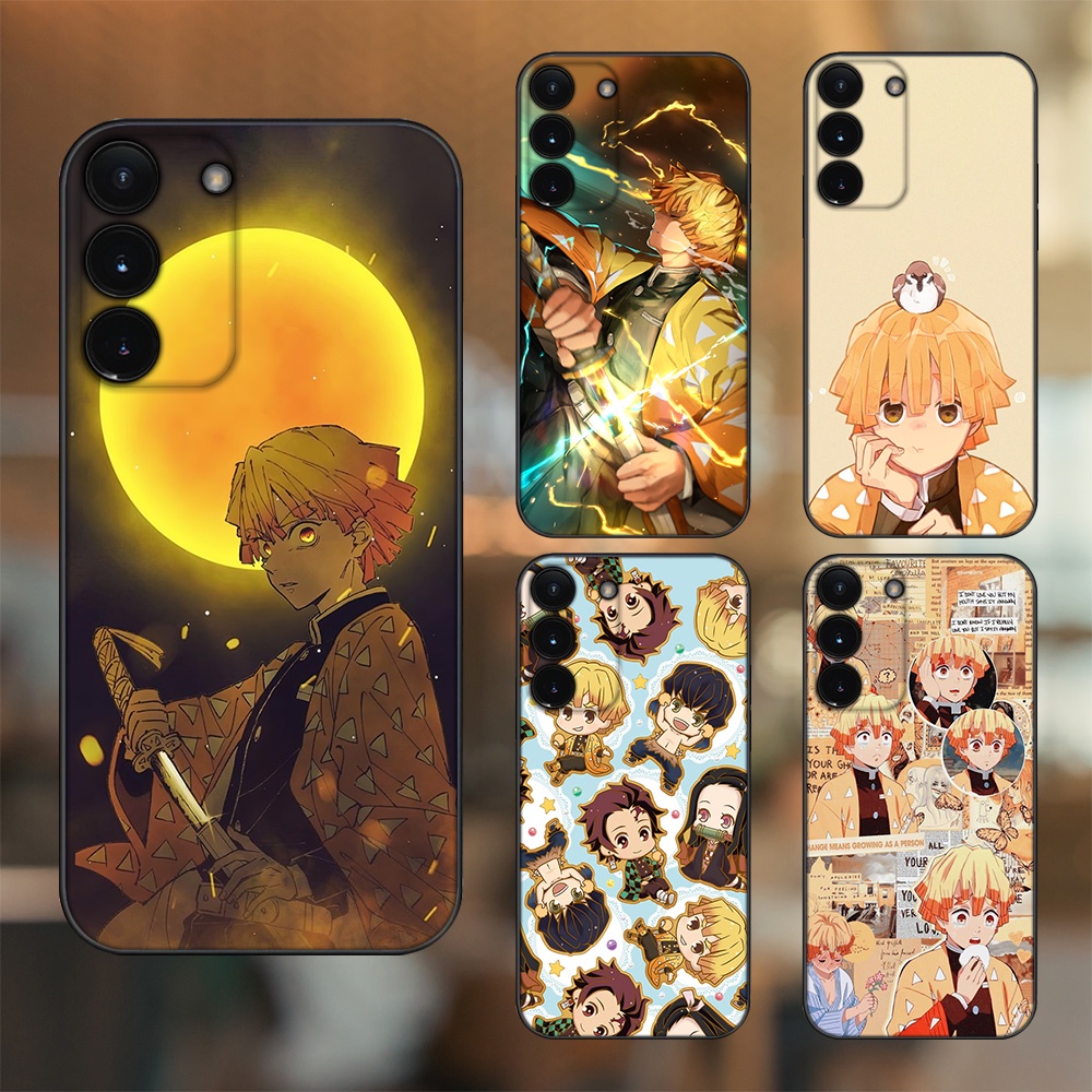 Ốp lưng Samsung S21, S21 Plus, S21 FE, S22, S22 Plus viền đen in hình Zenitsu Kimetsu no Yaiba