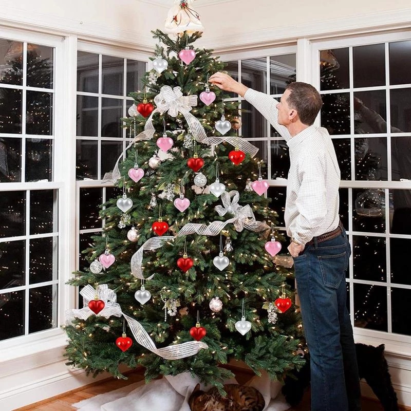 Hộp 12 Trái Tim Lấp Lánh Trang Trí Cây Thông Giáng Sinh / Năm Mới