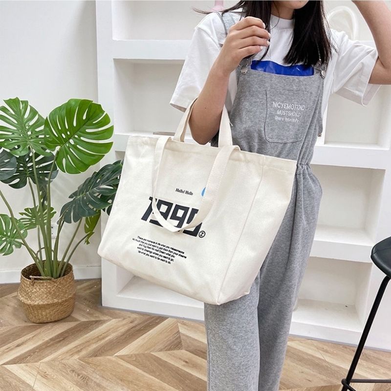 Túi tote túi vải canvas cỡ lớn 1995 có khóa miệng ngăn phụ bên trong