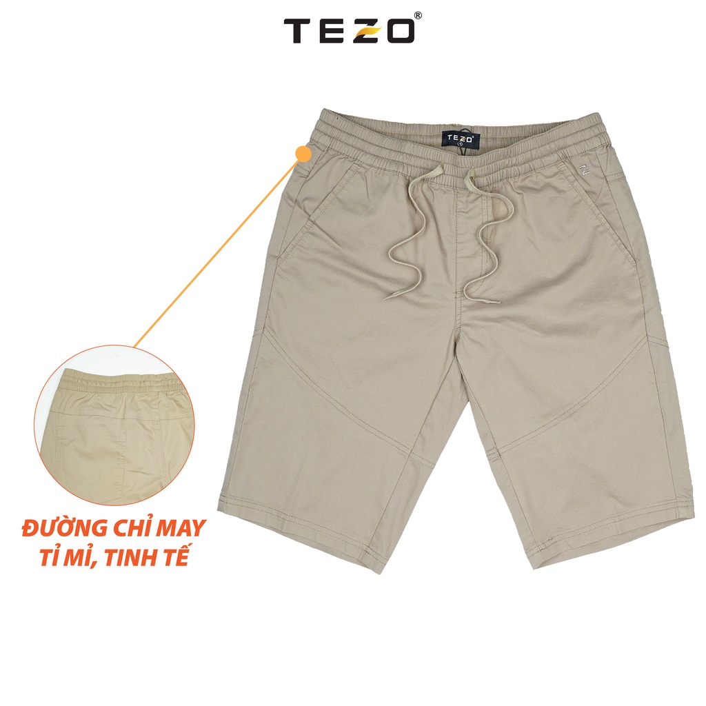 Quần short nam kaki chun cạp dây luồn Tezo thoải mái năng động 2202QNKB06
