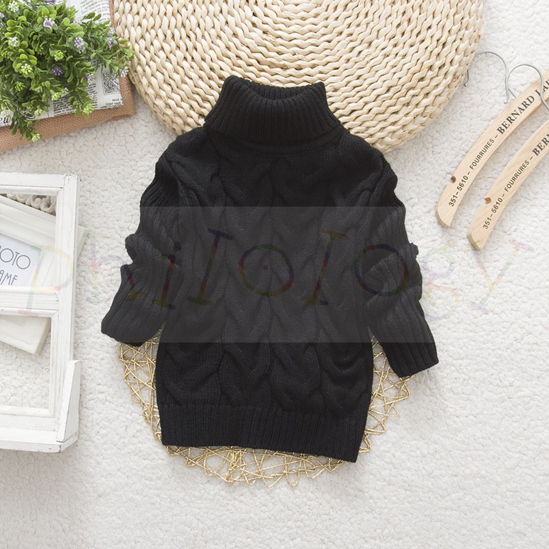 Áo sweater Dệt Kim Cổ Lọ Màu Trơn Thời Trang Mùa Đông Cho Bé