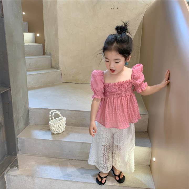 Áo sơ mi voan chất vải mềm thoáng mát cho bé gái từ 2-10 tuổi hàng Quảng Châu cao cấp Cam baby store