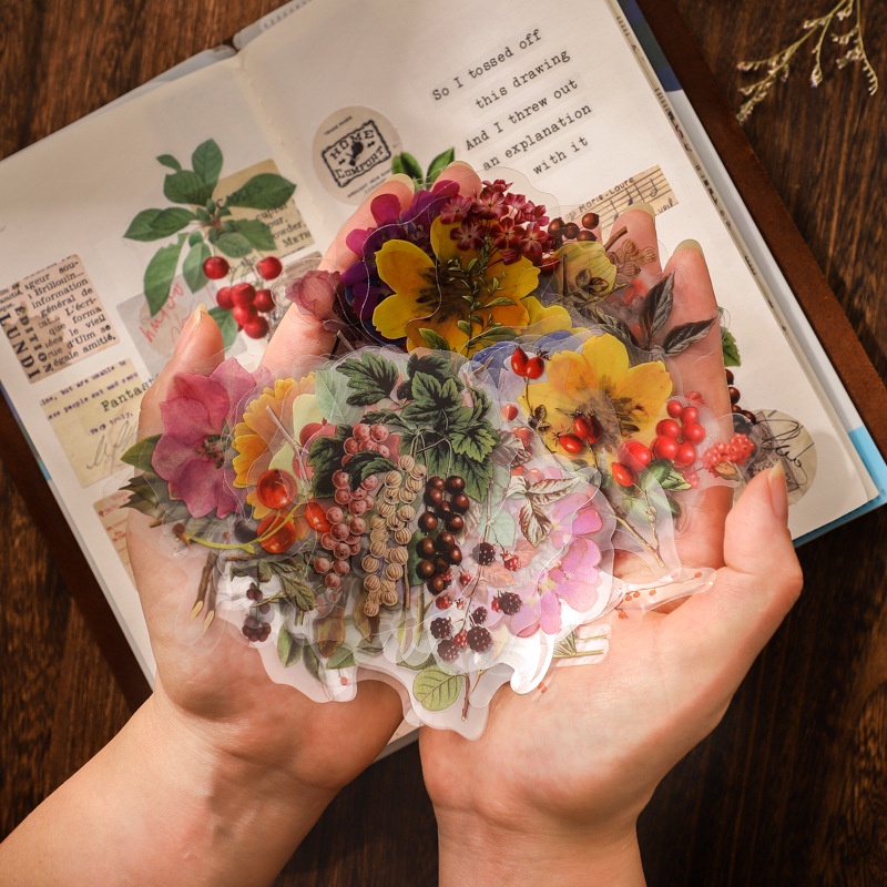 Sticker hoa trang trí sổ cute MODINA, hình dán trang trí sổ tay, thiệp mừng, quà tặng hình hoa lá