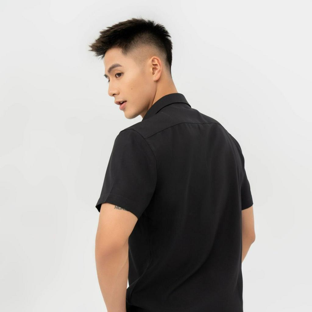 Áo Sơ Mi Nam Ngắn Tay Công Sở, Chất Vải Lanh Thoáng Mát Trơn Màu Cafe Đen