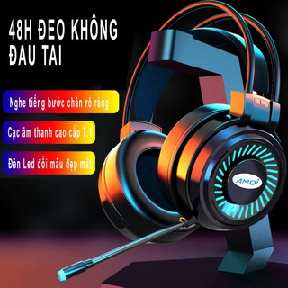(TAI GAMING ) Tai nghe chụp tai có mic AMOI PC68, có dây LED nhiều màu, âm thanh sắc net, siêu bass, chuyên chơi game