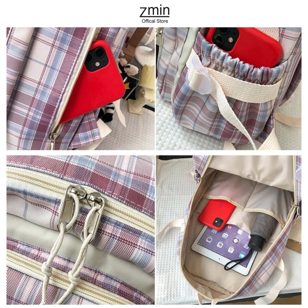 Balo nữ thời trang đi học Zmin, chống thấm nước đựng vừa laptop 14inch, A4-Z144