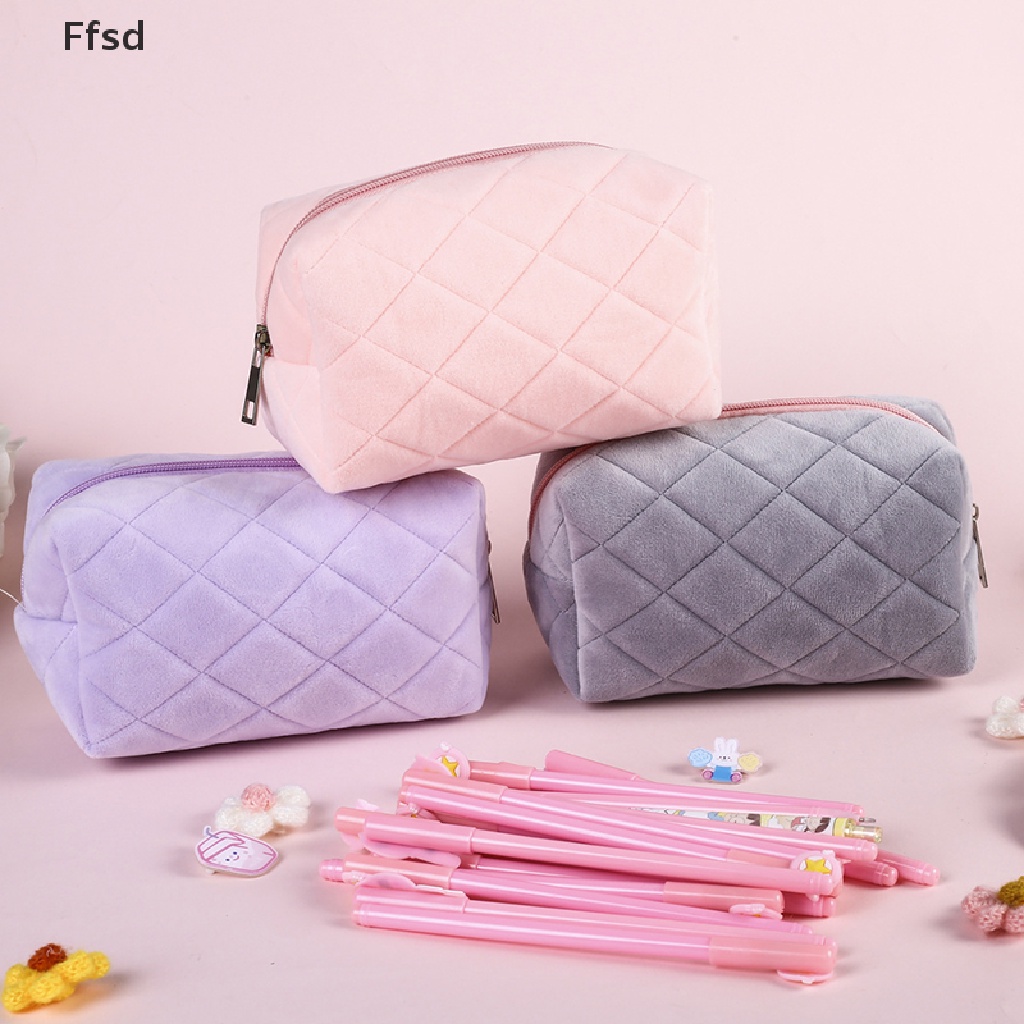 {Ffsd} Túi Đựng Mỹ Phẩm / Đồ Trang Điểm Cỡ Lớn Bằng Nhung Có Khóa Kéo * Bán Chạy