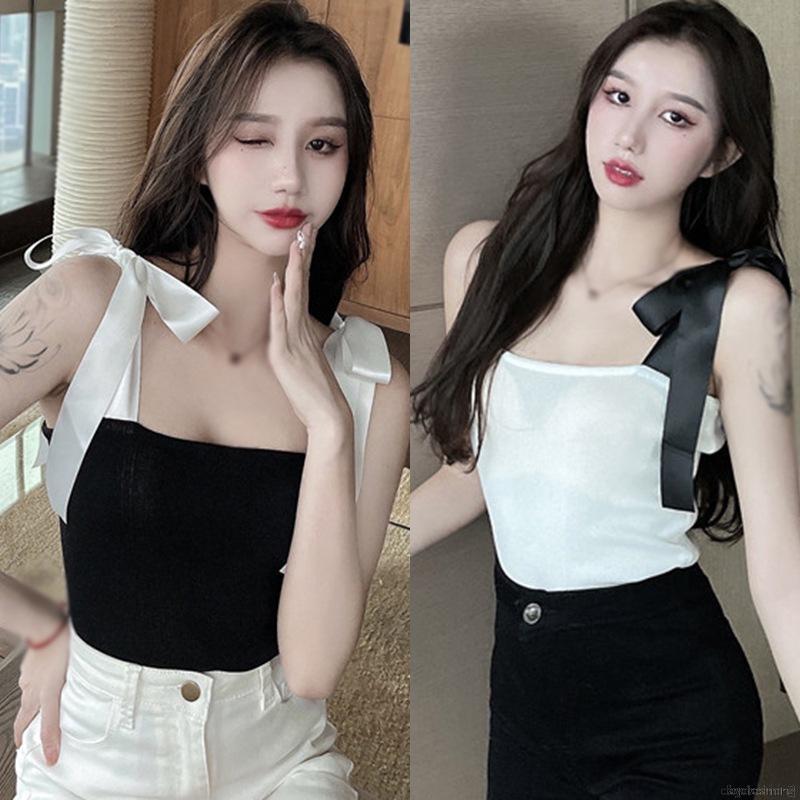 Áo Lửng Hai Dây Thắt Nơ Xinh Xắn Cho Nữ