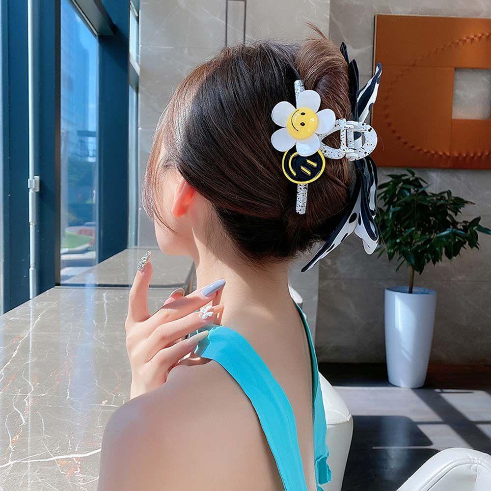 FORBETTER Kẹp Tóc Hình Hoa Hướng Dương Mặt Cười Bằng Vải Thanh Lịch Cho Nữ