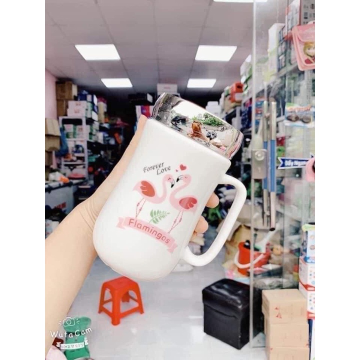 Cốc sứ giữ nhiệt nắp gương cao cấp