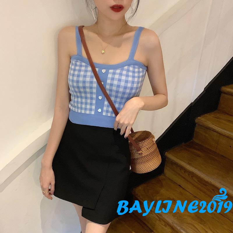 Áo Lửng Hai Dây Họa Tiết Ca Rô Quyến Rũ Dành Cho Nữ