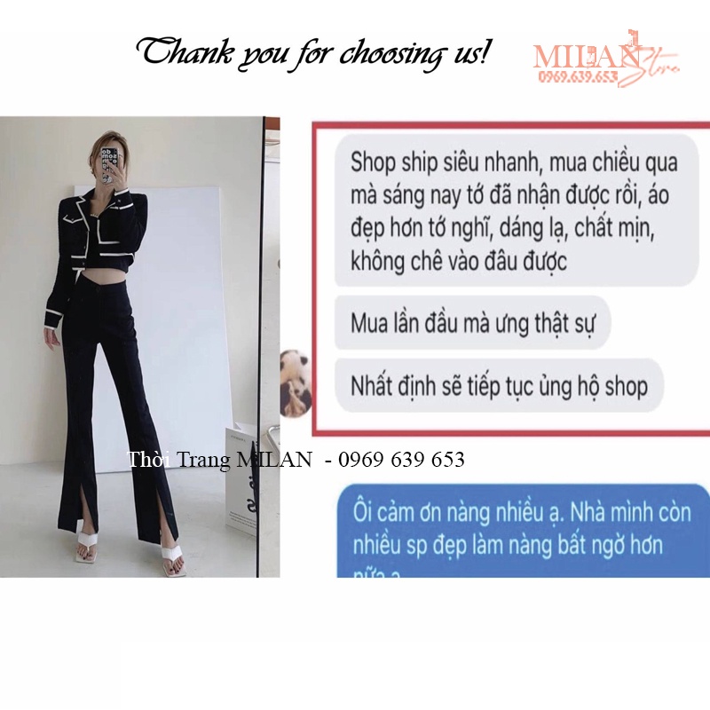 Quần tây ống loe xẻ tà trước vẩy cá tính điệu vải mềm mặc đi học làm - Quần ống loe xẻ tà hack dáng màu đen công sở