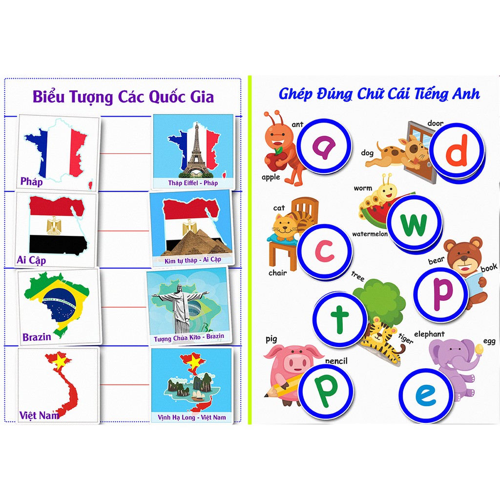 Montessori - Học Liệu Dính Dán Tư Duy Logic - Matching Book [MonsiEdu]