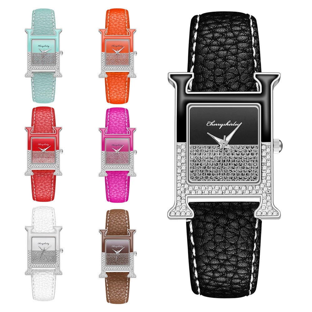 Đồng hồ thời trang mặt hình chữ nhật đính đá nhân tạo long lanh cho nữ