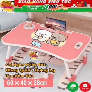 Bàn Học Gấp Gọn Có Khe Để Điện Thoại, Ipad Và Ly Nước , Có tay cầm xách đi, Có Ngăn kéo - Hàng Loại 1 Chuẩn
