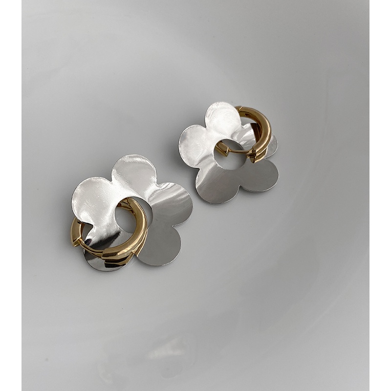 Khuyên Tai Kim Loại Cao Cấp Phong Cách Âu Mỹ ins Hình Hoa Tương Phản Cho Nữ