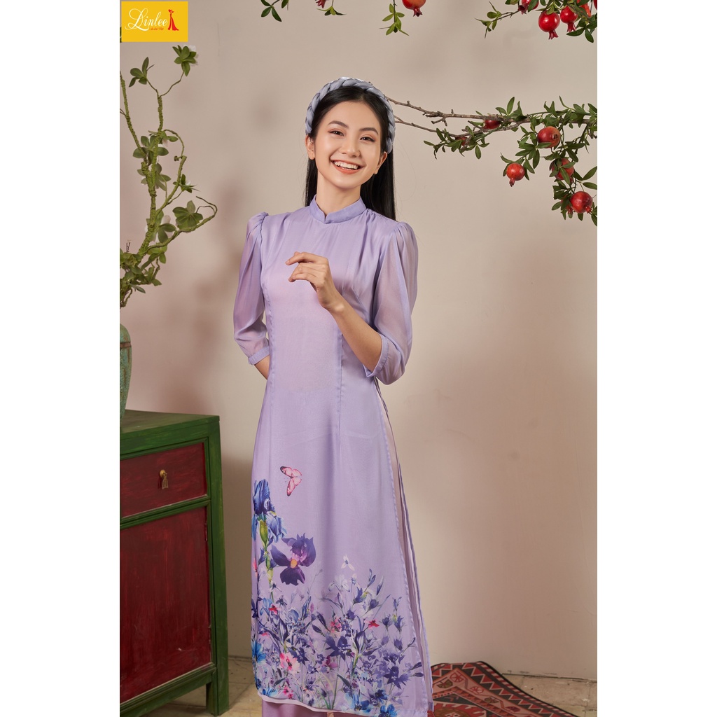 Áo dài voan 🎀FREESHIP🎀Áo dài phối hoa nổi bật ao dai cach tan