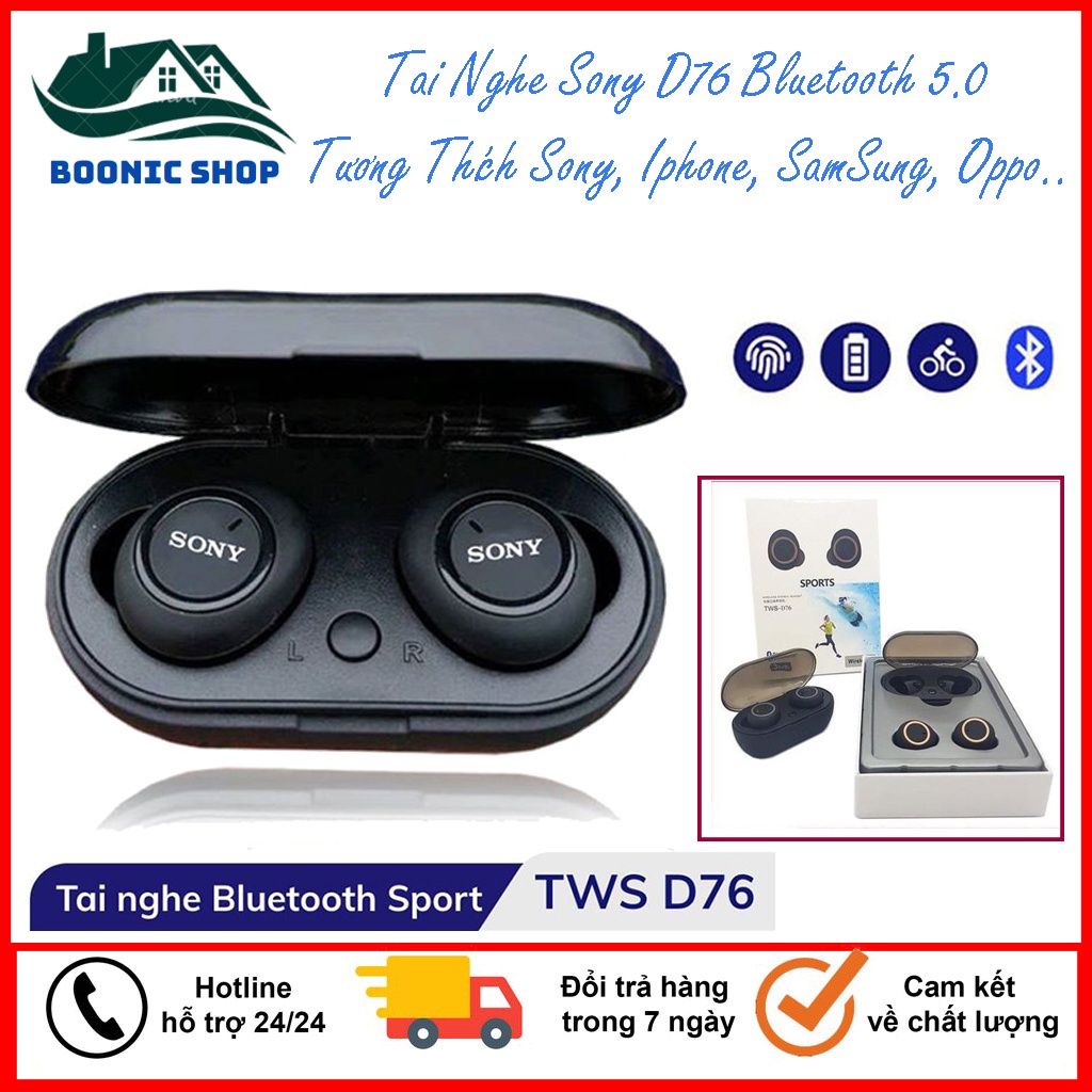 🎁Sony D76F🎁 Tai Nghe Bluetooth TWS Sony D76 Bản Nốt Bấm Quốc Tế FullBass FullTribal