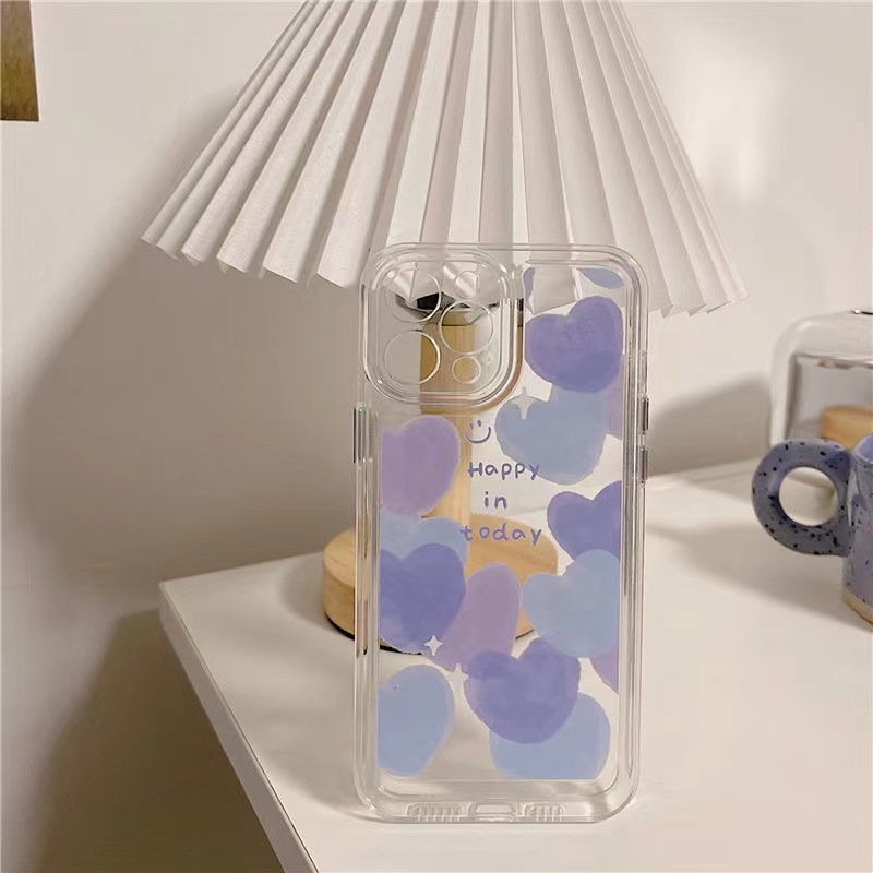 Ốp Điện Thoại Cứng Viền Silicon Dẻo Trong Suốt Họa Tiết Trái Tim Cho iPhone 14 13 12 11 Pro Max XS Max X XR 7 8 Plus SE 2