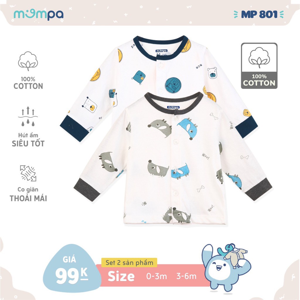 Set 2 áo cài giữa hoạ tiết động vật Mompa MP801