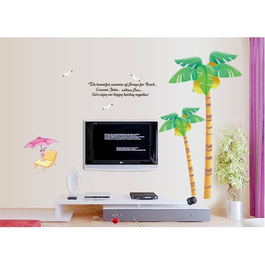 Decal trang trí tường - Cây Dừa hoạt hình xinh cho bé ( size lớn 2 tấm )