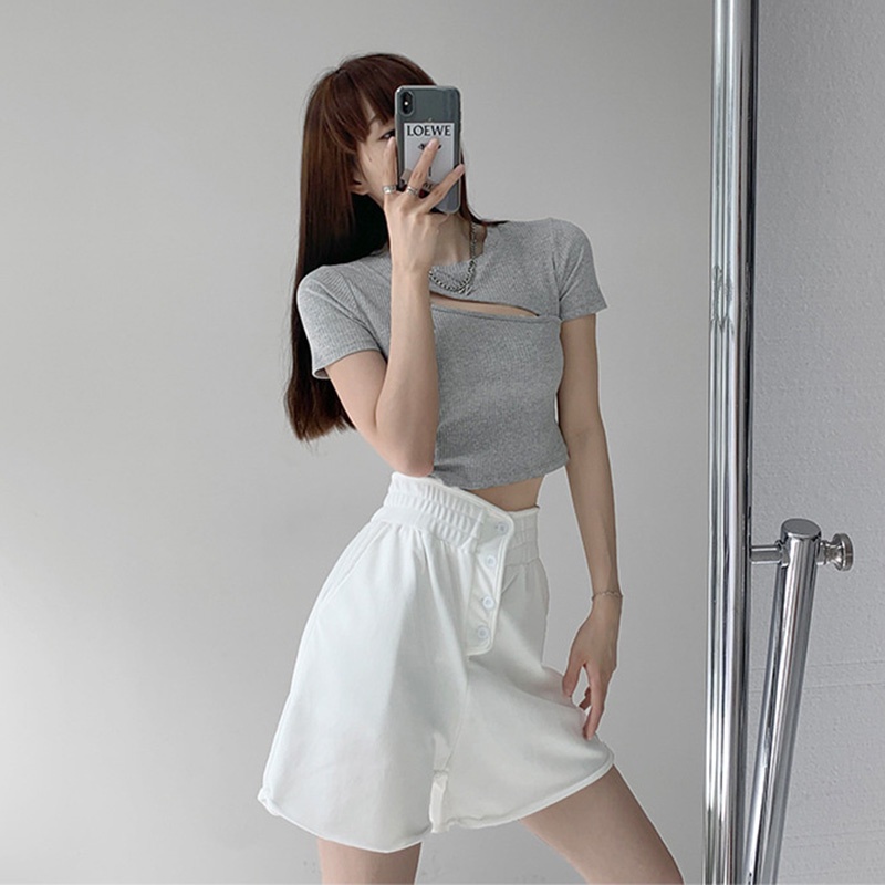 Quần short thể thao IELGY lưng cao dáng rộng phối dây rút thời trang mùa hè cho nữ