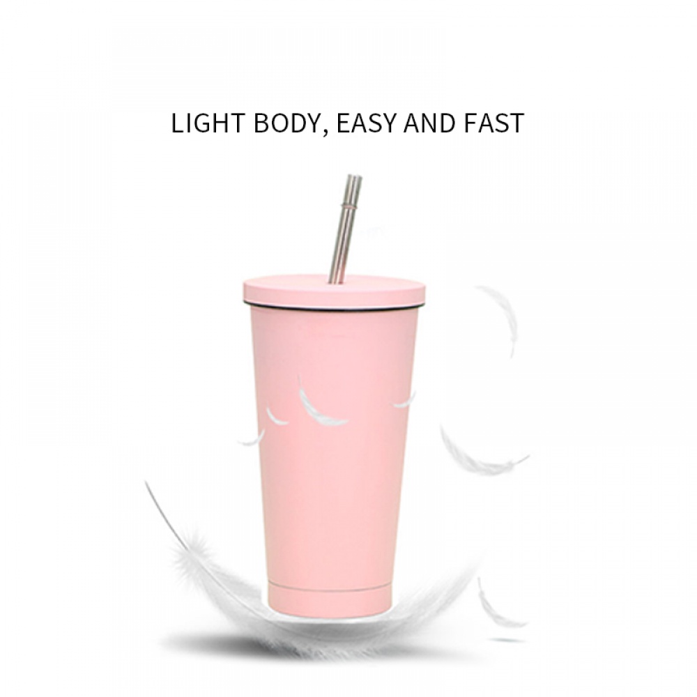 Cốc Uống Cà Phê 500ml / 750ml Bằng Thép Không Gỉ Có Thể Tái Sử Dụng Kèm Ống Hút
