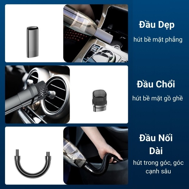 Máy Hút Bụi Cầm Tay Mini Không Dây Hút Mạnh 6000pa Hút Bụi Ô tô Xe Hơi Vệ Sinh Nhà Cửa XCQ12C