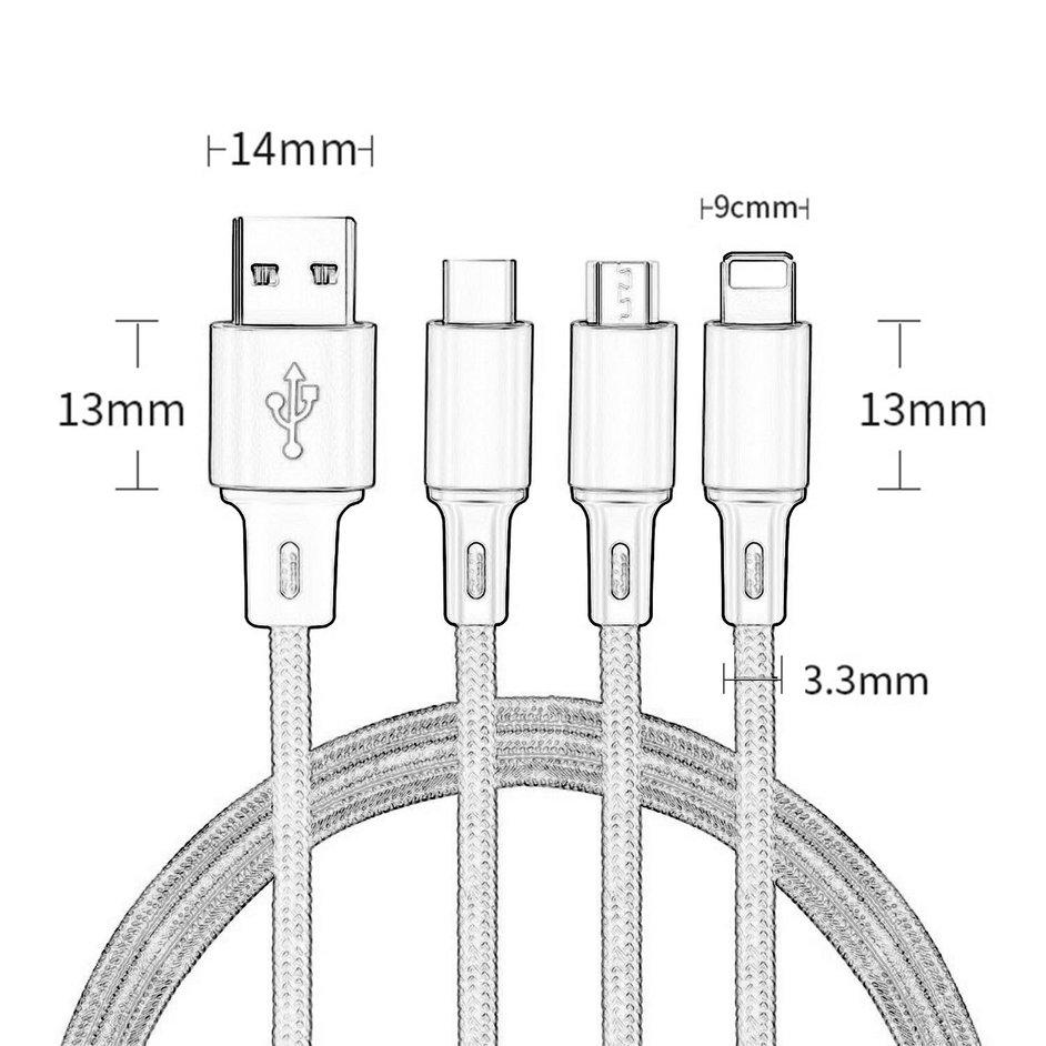 Cáp Sạc 3 Trong 1 Cổng Usb Type C Cho Android Iphone