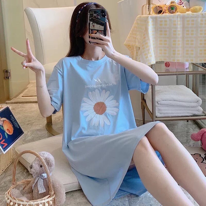 Váy ngủ ngắn tay dáng xuông 🍄HÀNG QUẢNG CHÂU🍄Đồ ngủ  pijama  sexy chất cotton thoáng mát co giãn tốt