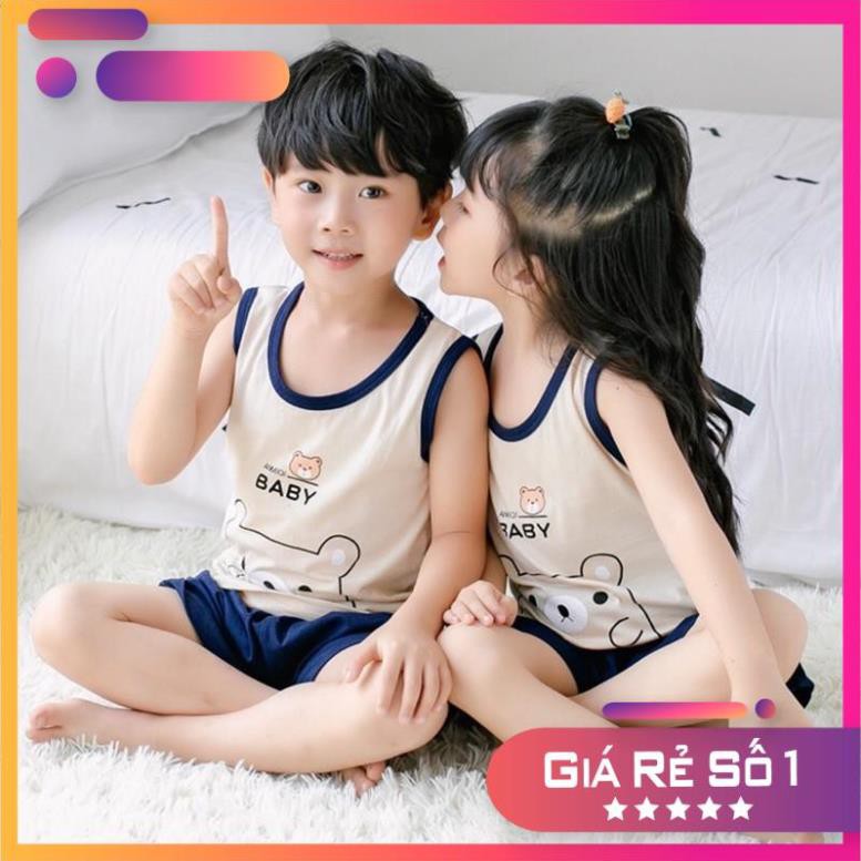 Bộ Ba Lỗ Cho Bé Trai Bé Gái  Từ 1 Đến 8 Tuổi Chất Cotton Mỏng Thoáng Mát Hình In Dễ Thương