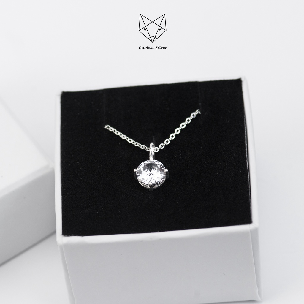 Dây Chuyền Bạc Ta S925 Cao Cấp CaoBac Silver Bốn Chấu KIm Cương Nhân Tạo Đơn Giản, Sang Trọng Cho Bạn Gái