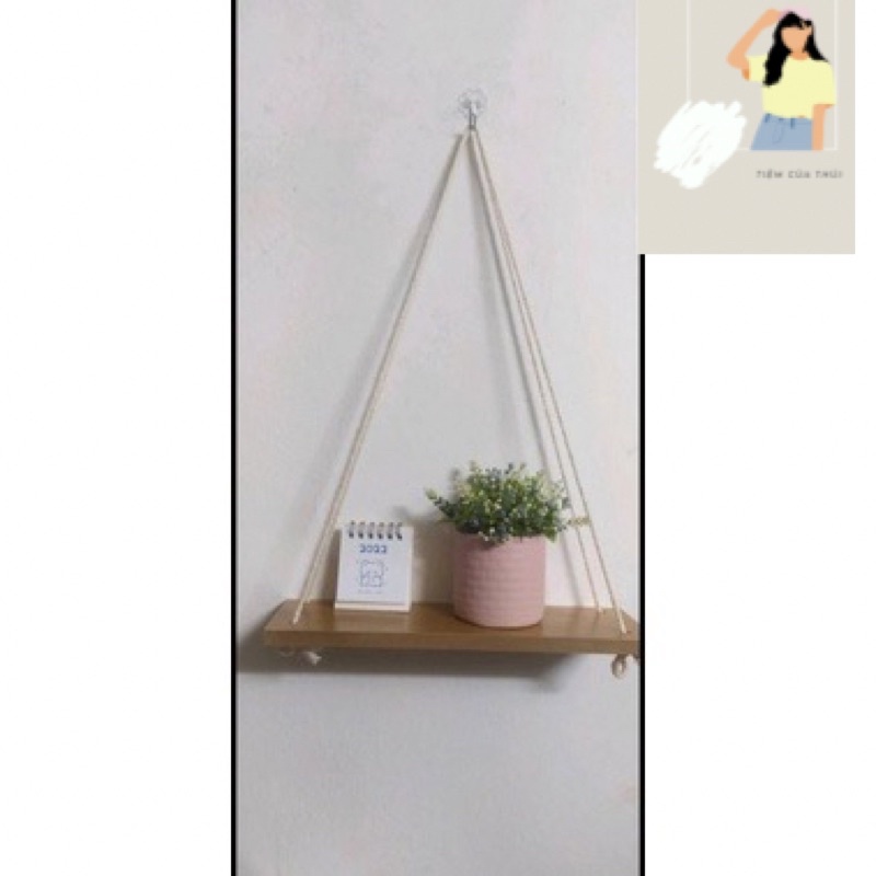 Kệ gỗ treo tường kèm dây thừng