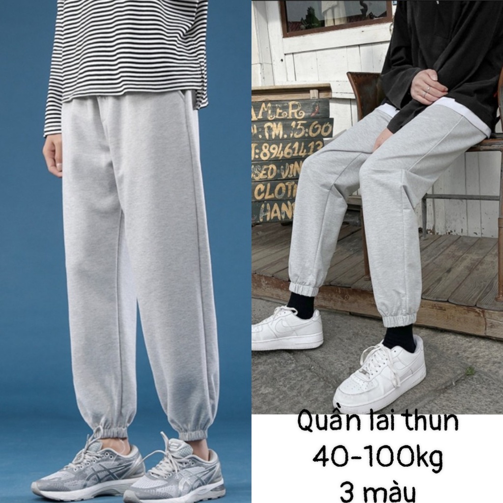 40-100kg Quần jogger BO CHUN GẤU (3 sọc-trơn) thể thao unisex nam nữ ống rộng hiphop bigsize thu đông basic pantt