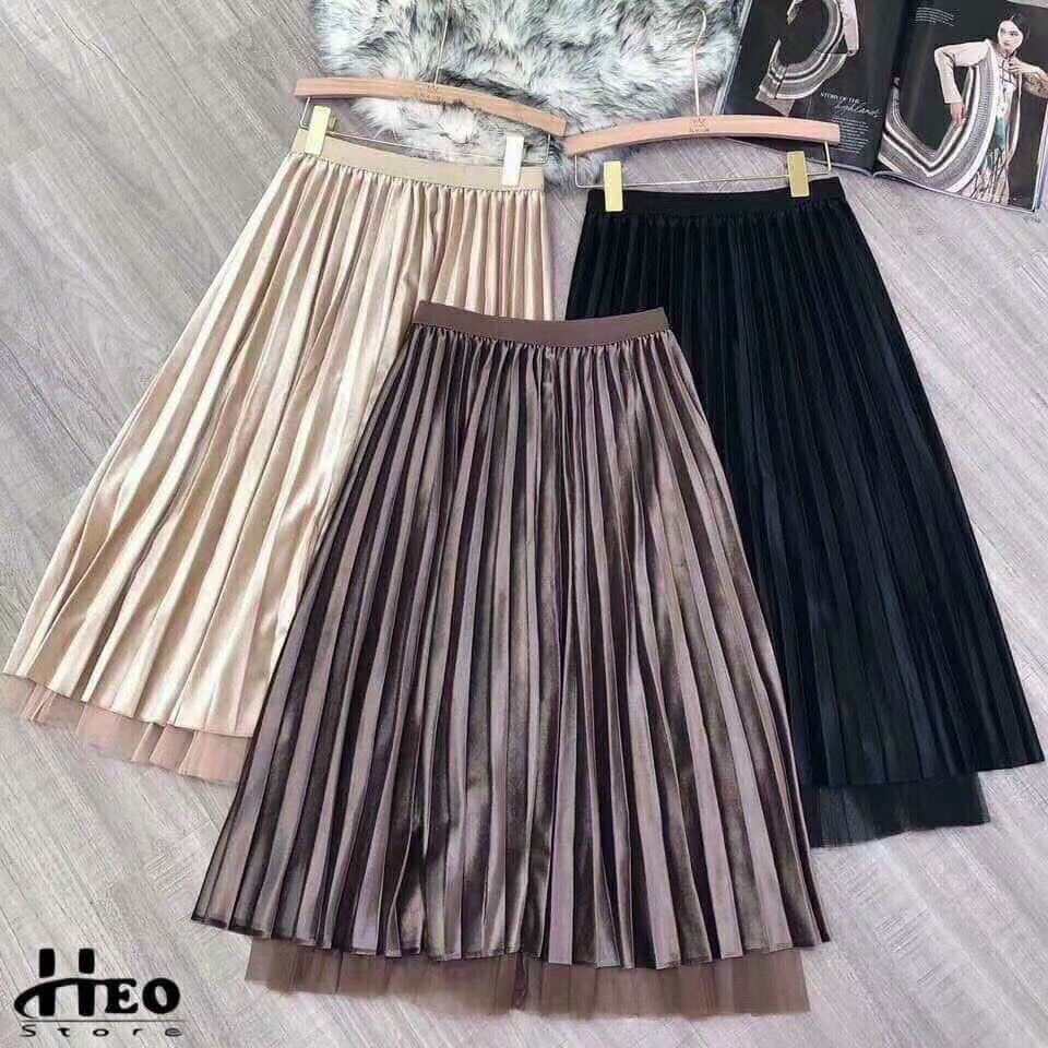 Chân váy xếp ly nhung - Mặc 2 kiểu