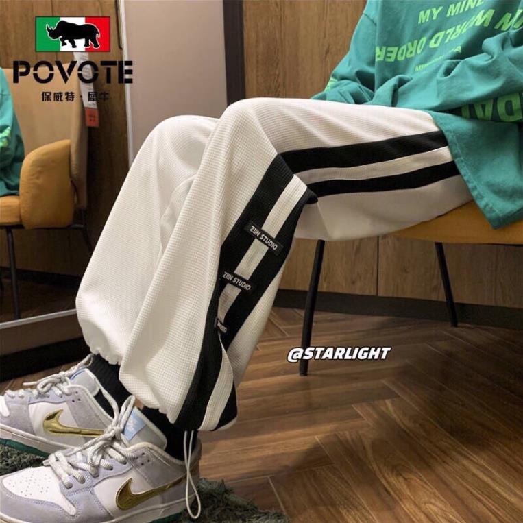 Quần Jogger Zin Ống Rộng Nam Nữ Thể Thao 3 Sọc Dây Rút Bo Gấu(Hàng Sẵn)