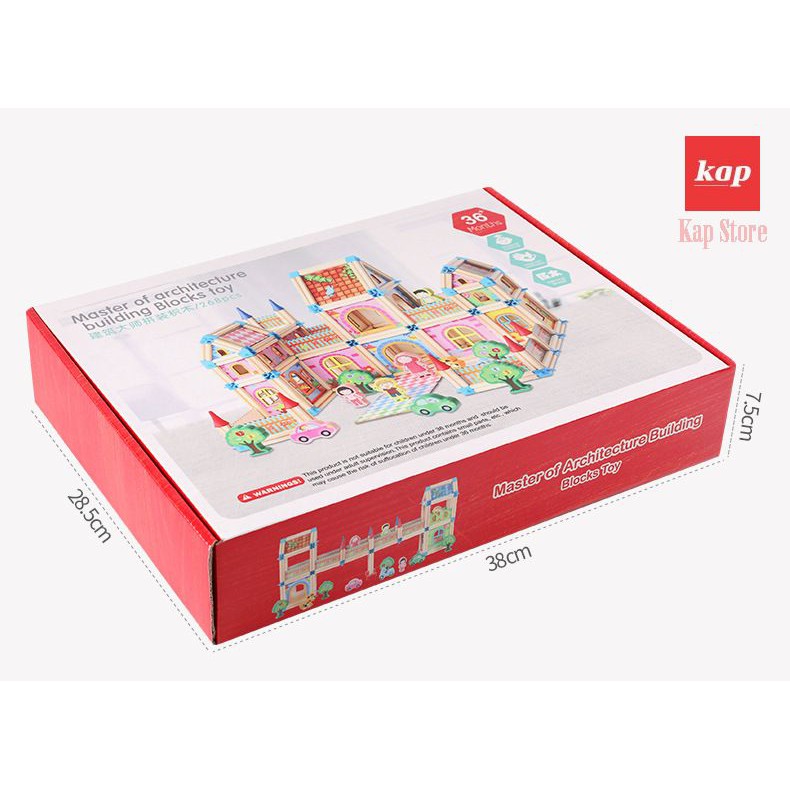 Đồ chơi gỗ lắp ráp nhà, mô hình nhà gỗ, xây nhà, xây lâu đài, kiến trúc thông minh