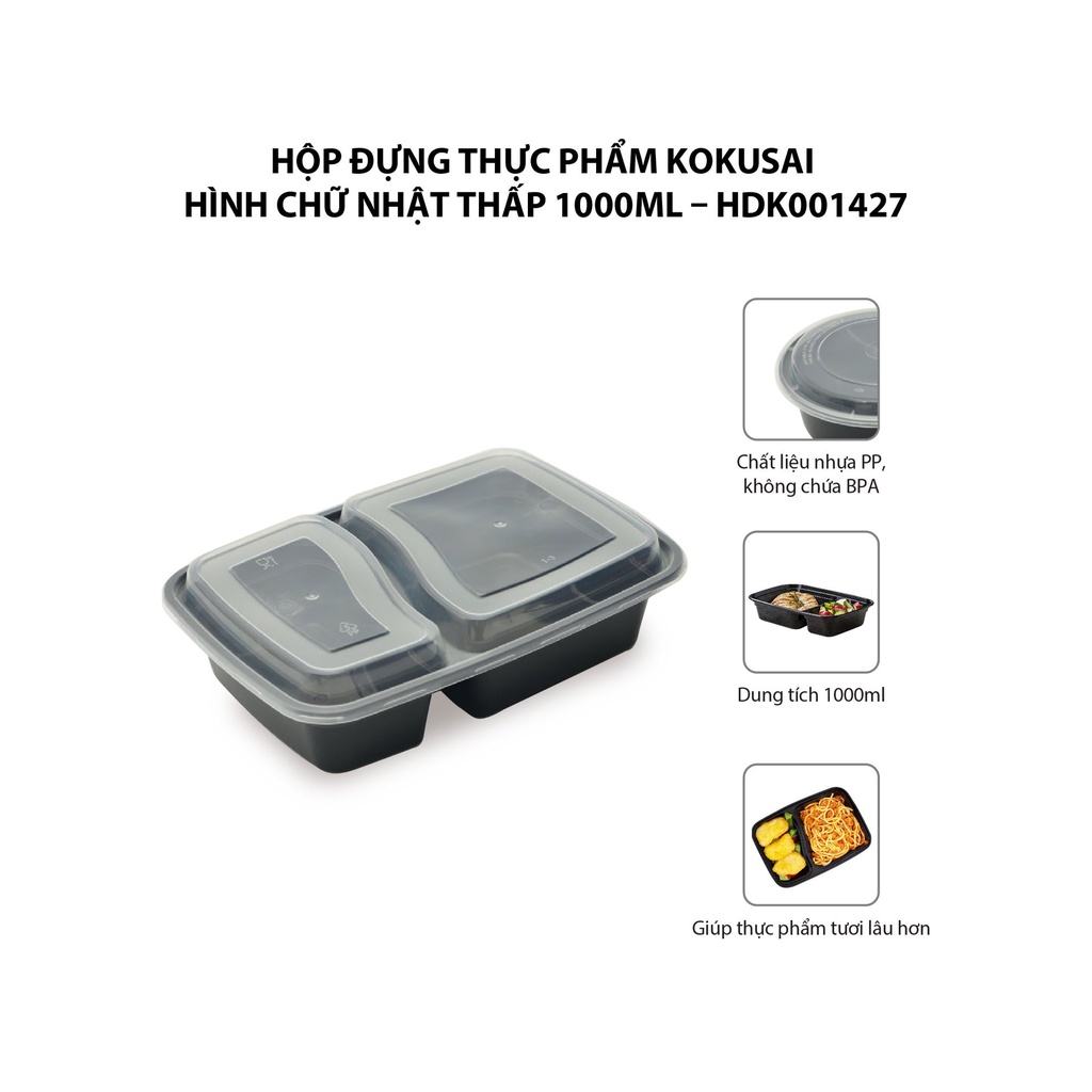 Hộp đựng thực phẩm Kokusai hình chữ nhật thấp 1000ml – HDK001427