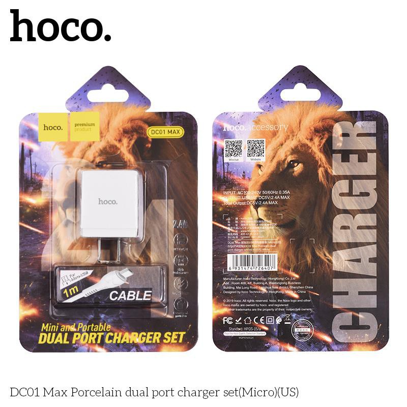 Bộ Sạc Đa Năng Hoco DC01 Max 2.4A Dual USB Chính Hãng cho iPhone (Củ + Cáp Sạc)