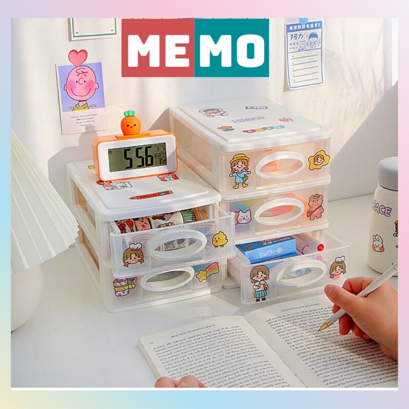 Tủ nhựa nhiều ngăn MEMO, tủ để bàn kệ để bàn trong suốt đựng đồ dùng học tập phụ kiện tiện lợi