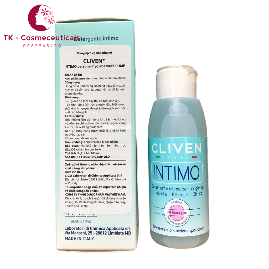 Dung Dịch Vệ Sinh Cliven Intimo / Venus Intimo Làm Sạch, Duy Trì Độ Ẩm, Loại Bỏ Mùi Hôi, Mất Cân Bằng pH - 100ml