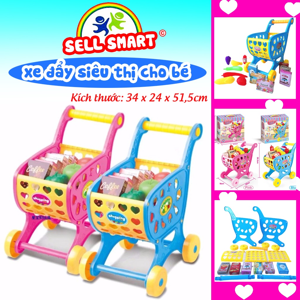 Xe đẩy siêu thị cho bé kèm đồ chơi hoa quả tiện dụng, giáo dục tính sáng tạo và nhanh nhạy cho bé SELL SMART