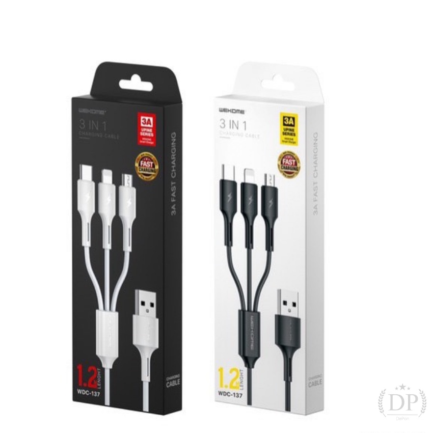 Cáp Sạc 3 Đầu WEKOME Cáp Sạc Nhanh Cáp 3 In 1 Loại Dài 1M2