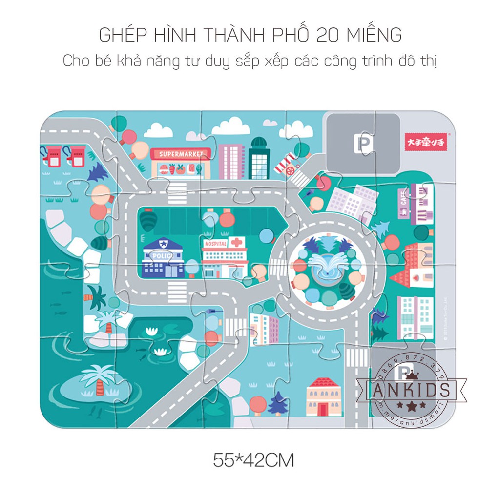 [ĐỒ CHƠI GỖ CAO CẤP] Bộ xếp hình khối xây dựng thành phố trong mơ bằng gỗ - đồ chơi cho bé trai