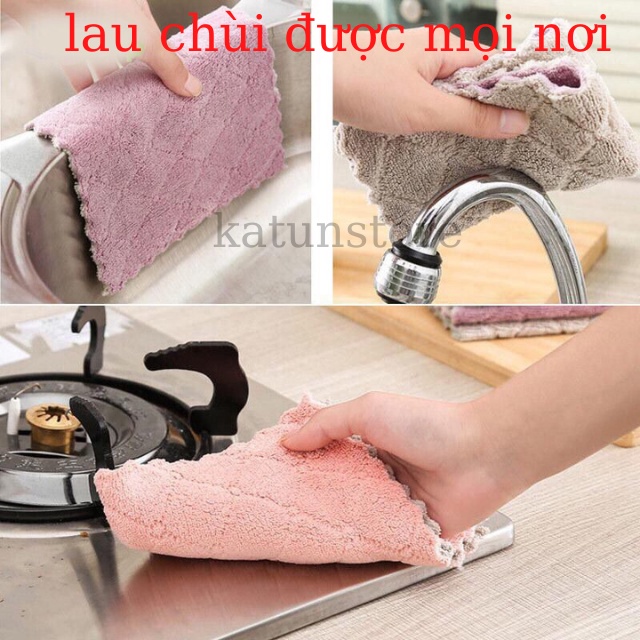 KT 25*16cm Khăn Lau Bếp Đa Năng 2 Mặt Siêu Thấm (Lau Bếp, Bát Đĩa, Bàn Ghế...) Kháng Khuẩn Thấm Hút Tốt