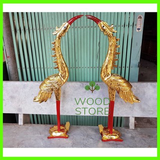 Hạc thờ gia tiên hạc gỗ mít hạc rùa gỗ đồ thờ gỗ mít cặp hạc cao 61cm và 81cm